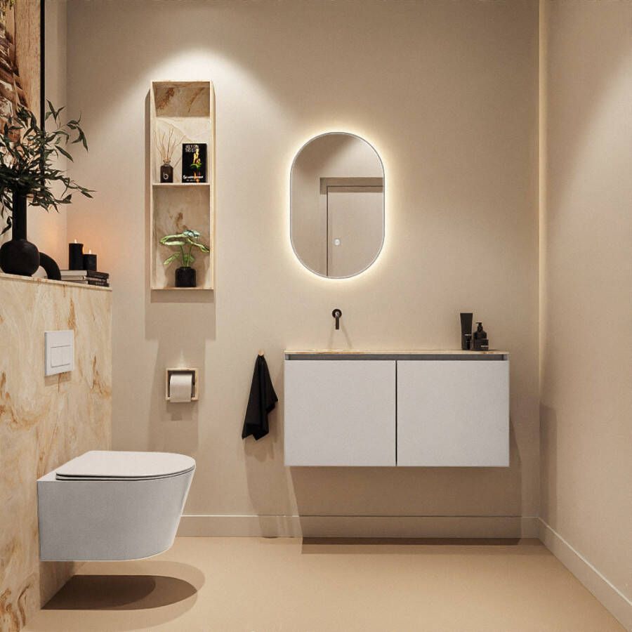 Mondiaz Toiletmeubel Ture Dlux | 100 cm | Meubelkleur Linen | Eden wastafel Frappe Links | Zonder kraangat