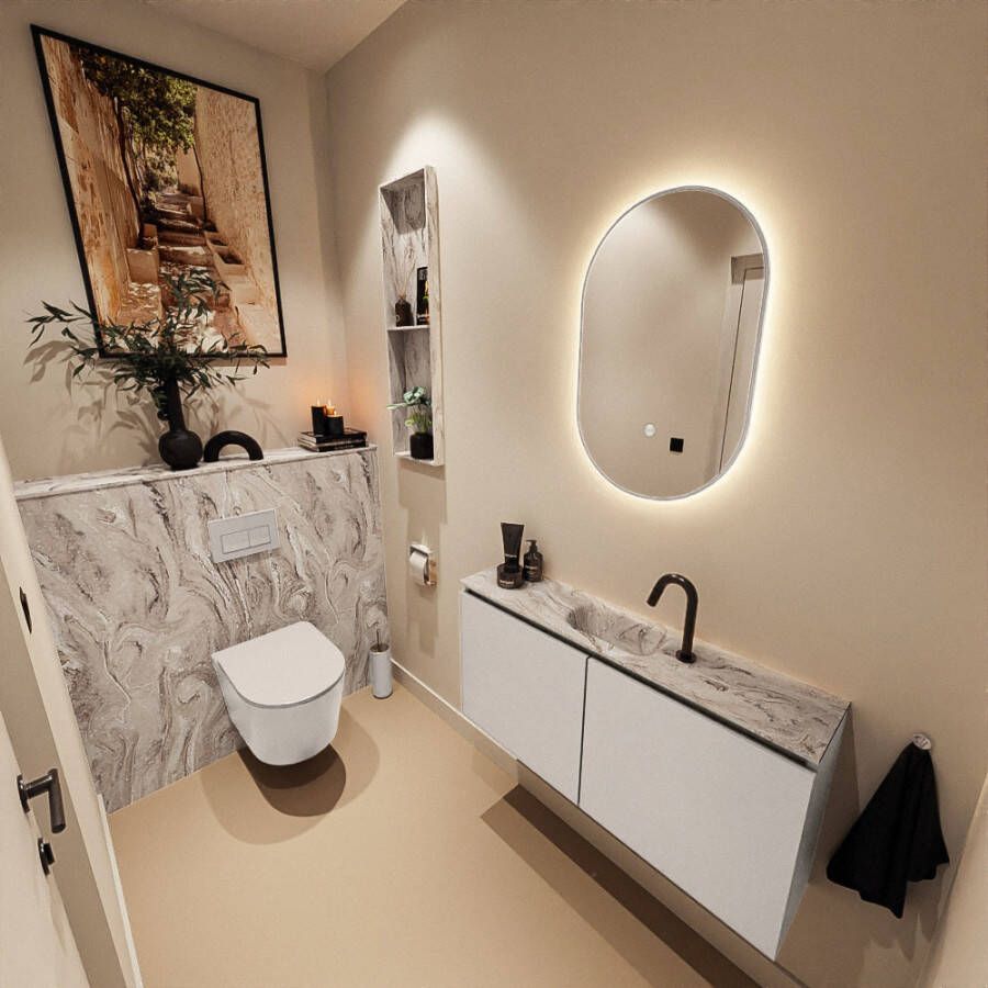 Mondiaz Toiletmeubel Ture Dlux | 100 cm | Meubelkleur Linen | Eden wastafel Glace Midden | 1 kraangat