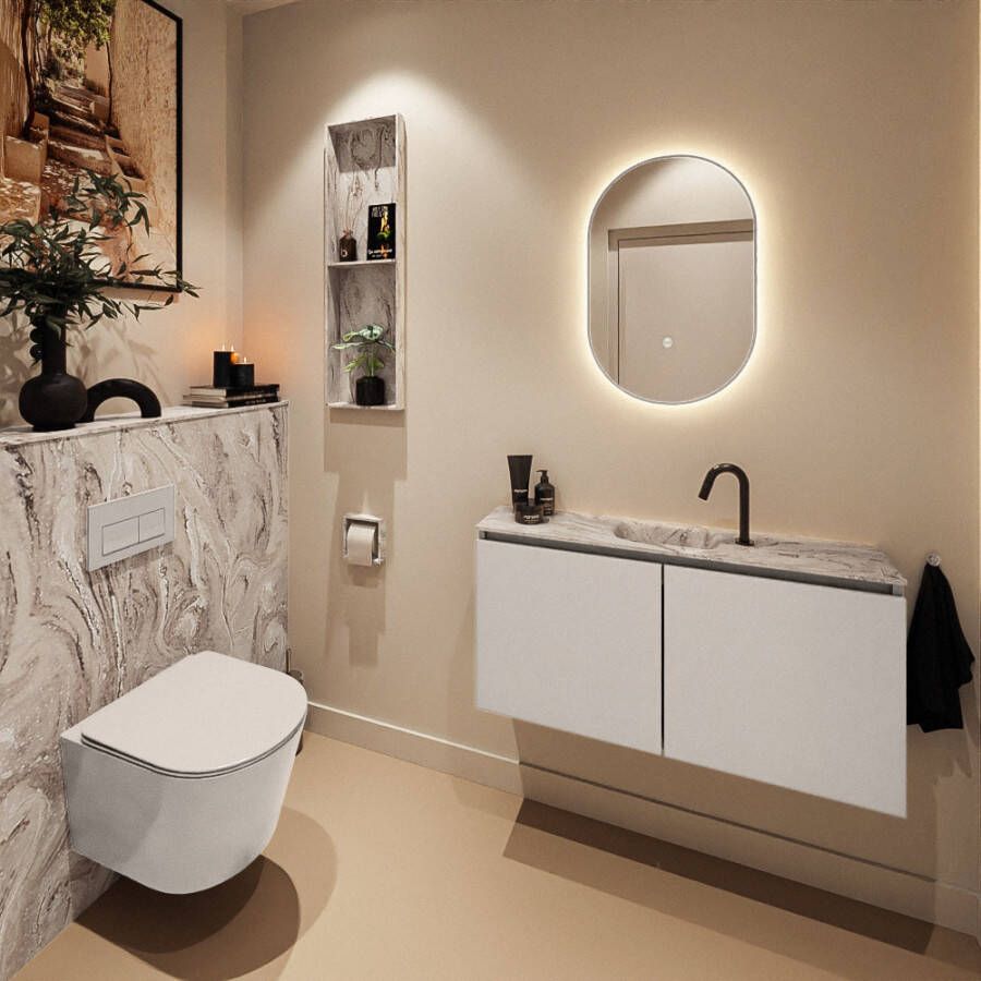 Mondiaz Toiletmeubel Ture Dlux | 100 cm | Meubelkleur Linen | Eden wastafel Glace Midden | 1 kraangat
