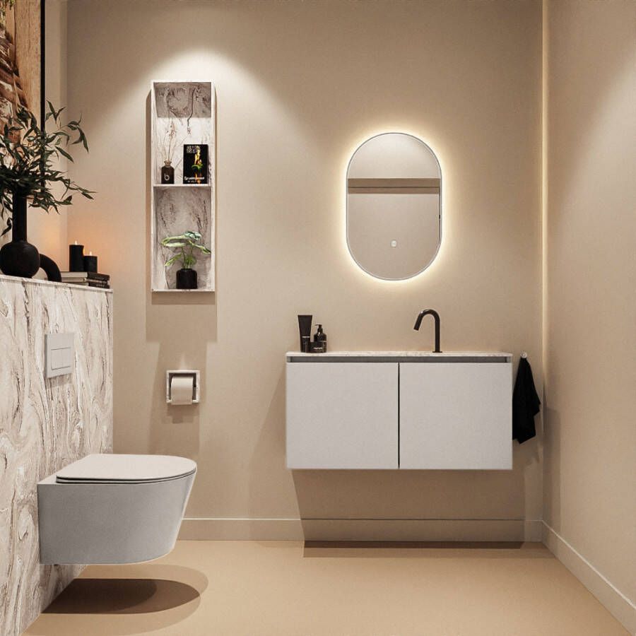 Mondiaz Toiletmeubel Ture Dlux | 100 cm | Meubelkleur Linen | Eden wastafel Glace Midden | 1 kraangat
