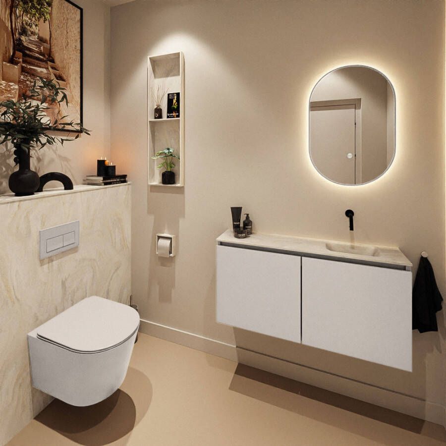 Mondiaz Toiletmeubel Ture Dlux | 100 cm | Meubelkleur Linen | Eden wastafel Ostra Rechts | Zonder kraangat