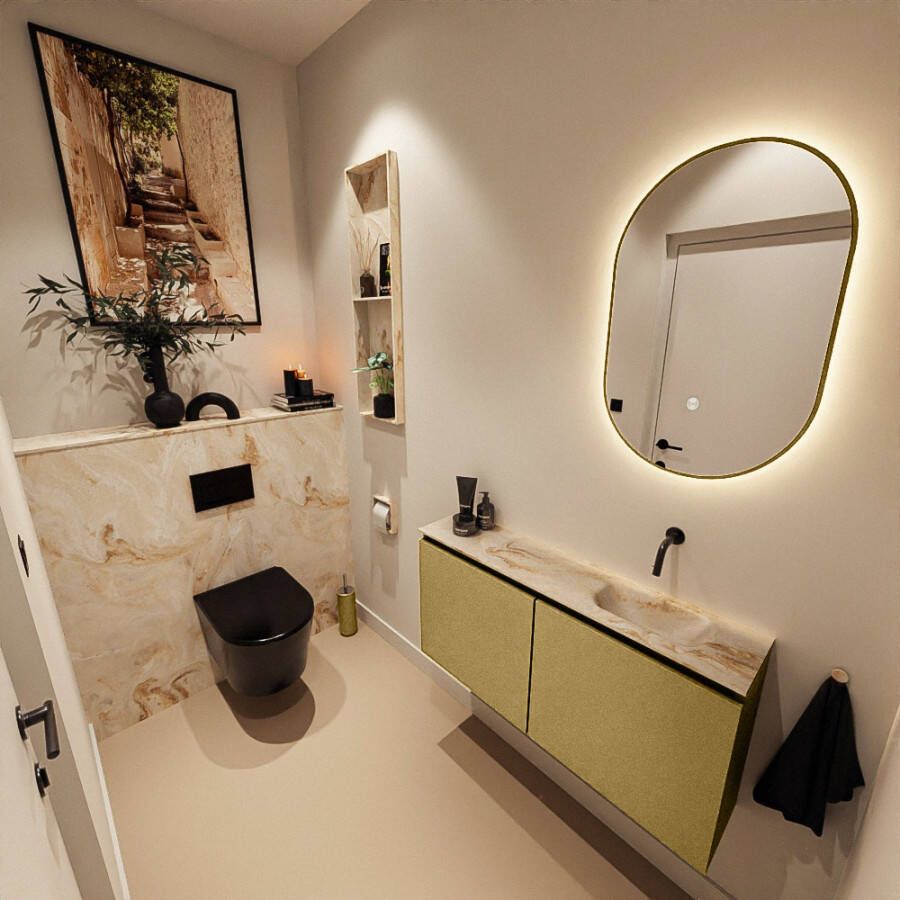 Mondiaz Toiletmeubel Ture Dlux | 100 cm | Meubelkleur Oro | Eden wastafel Frappe Rechts | Zonder kraangat