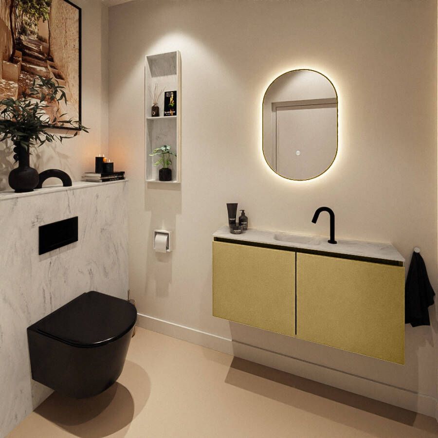 Mondiaz Toiletmeubel Ture Dlux | 100 cm | Meubelkleur Oro | Eden wastafel Opalo Midden | 1 kraangat