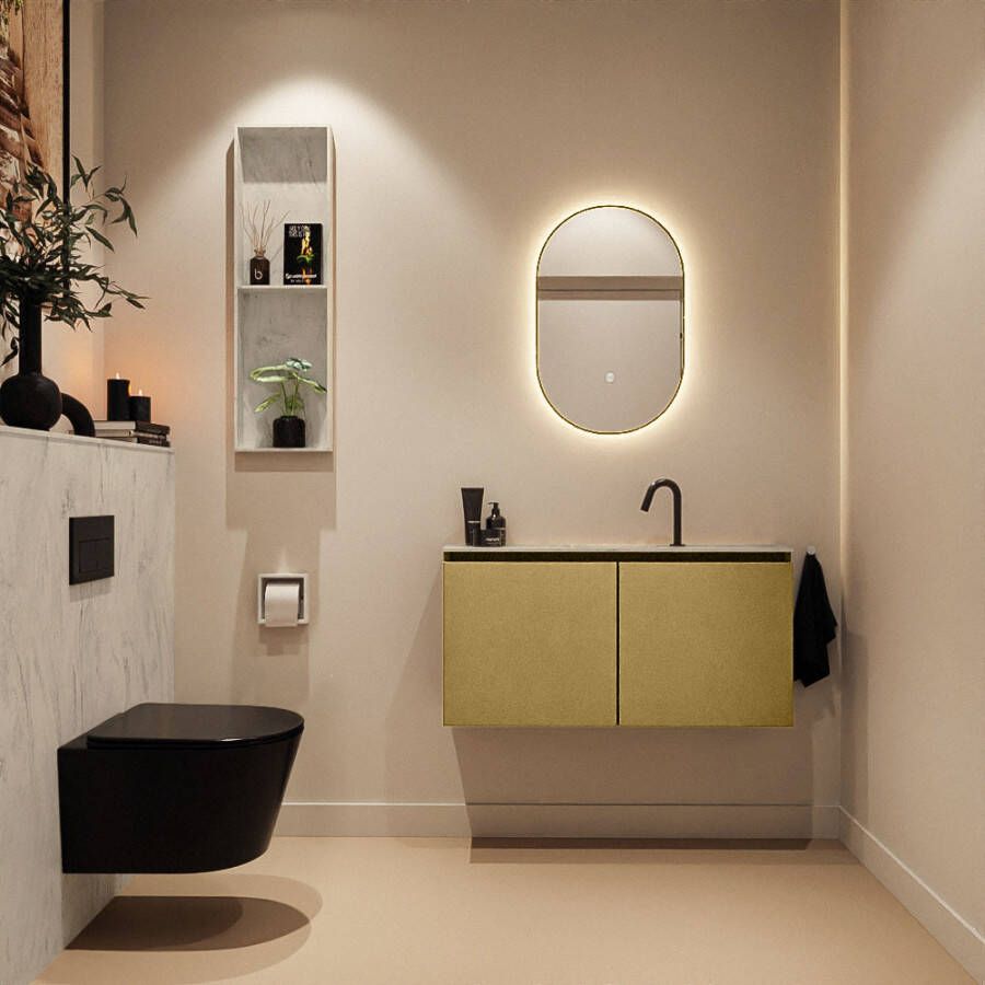Mondiaz Toiletmeubel Ture Dlux | 100 cm | Meubelkleur Oro | Eden wastafel Opalo Midden | 1 kraangat
