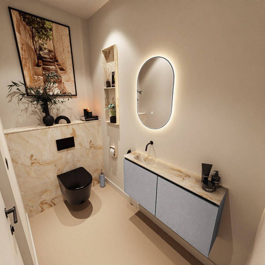 Mondiaz Toiletmeubel Ture Dlux | 100 cm | Meubelkleur Plata | Eden wastafel Frappe Links | Zonder kraangat
