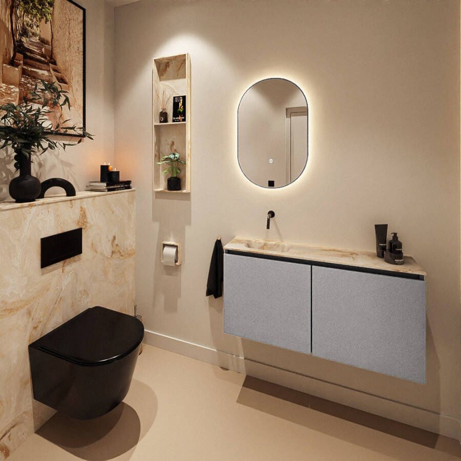 Mondiaz Toiletmeubel Ture Dlux | 100 cm | Meubelkleur Plata | Eden wastafel Frappe Links | Zonder kraangat
