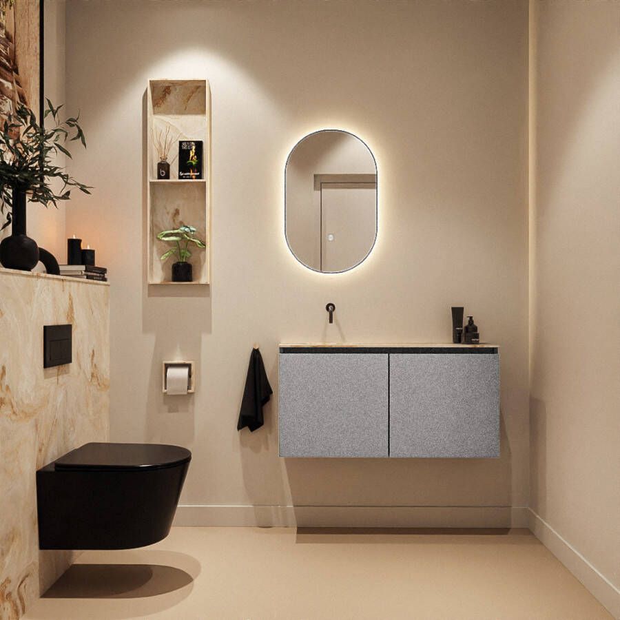 Mondiaz Toiletmeubel Ture Dlux | 100 cm | Meubelkleur Plata | Eden wastafel Frappe Links | Zonder kraangat