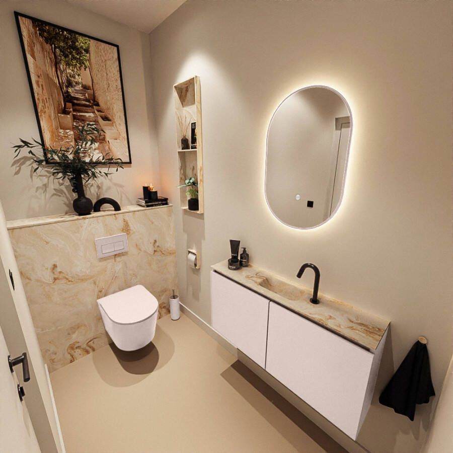 Mondiaz Toiletmeubel Ture Dlux | 100 cm | Meubelkleur Rosee | Eden wastafel Frappe Midden | 1 kraangat