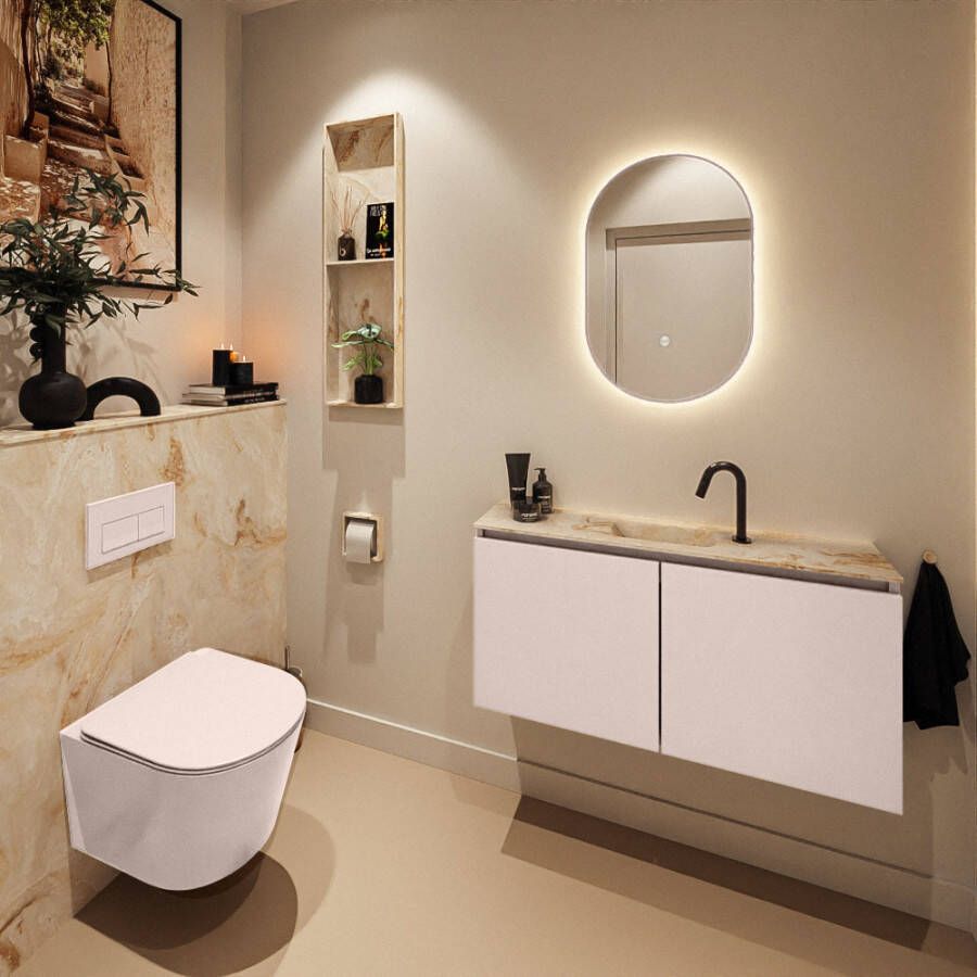 Mondiaz Toiletmeubel Ture Dlux | 100 cm | Meubelkleur Rosee | Eden wastafel Frappe Midden | 1 kraangat