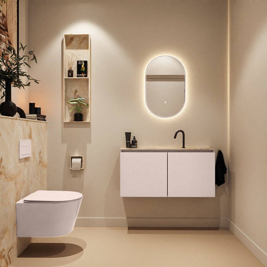 Mondiaz Toiletmeubel Ture Dlux | 100 cm | Meubelkleur Rosee | Eden wastafel Frappe Midden | 1 kraangat