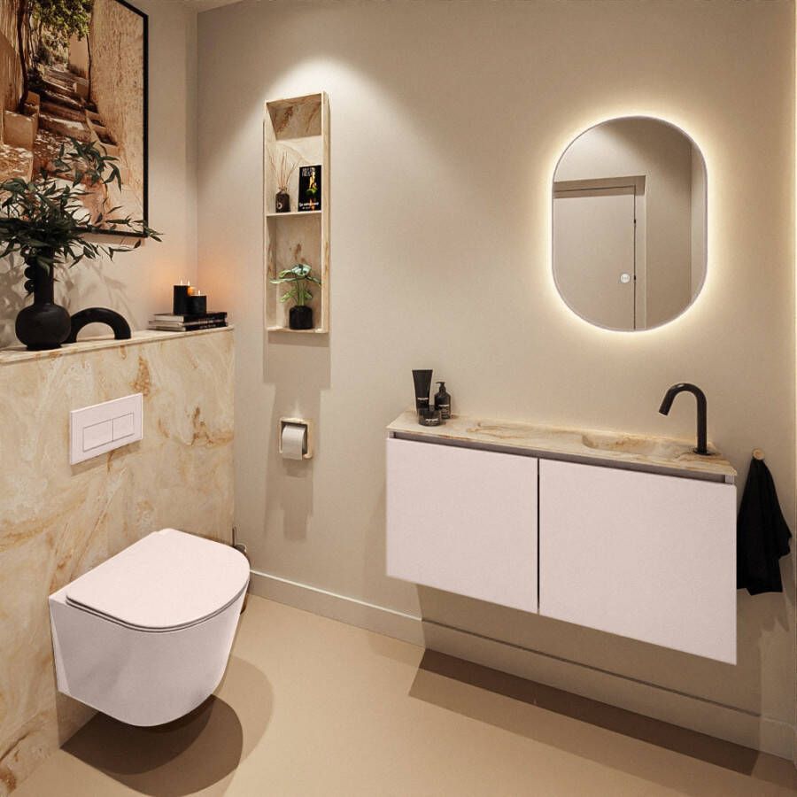 Mondiaz Toiletmeubel Ture Dlux | 100 cm | Meubelkleur Rosee | Eden wastafel Frappe Rechts | 1 kraangat