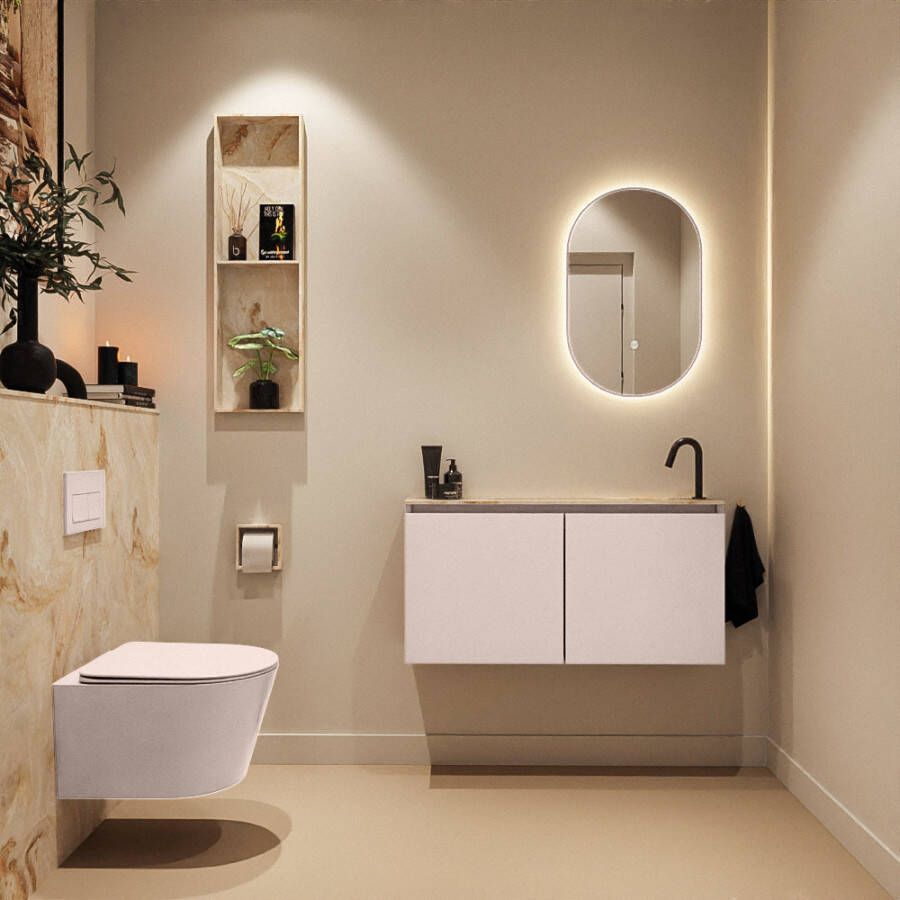 Mondiaz Toiletmeubel Ture Dlux | 100 cm | Meubelkleur Rosee | Eden wastafel Frappe Rechts | 1 kraangat