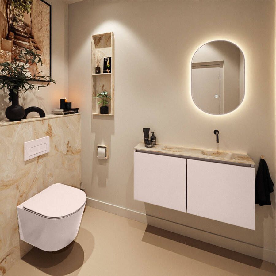 Mondiaz Toiletmeubel Ture Dlux | 100 cm | Meubelkleur Rosee | Eden wastafel Frappe Rechts | Zonder kraangat