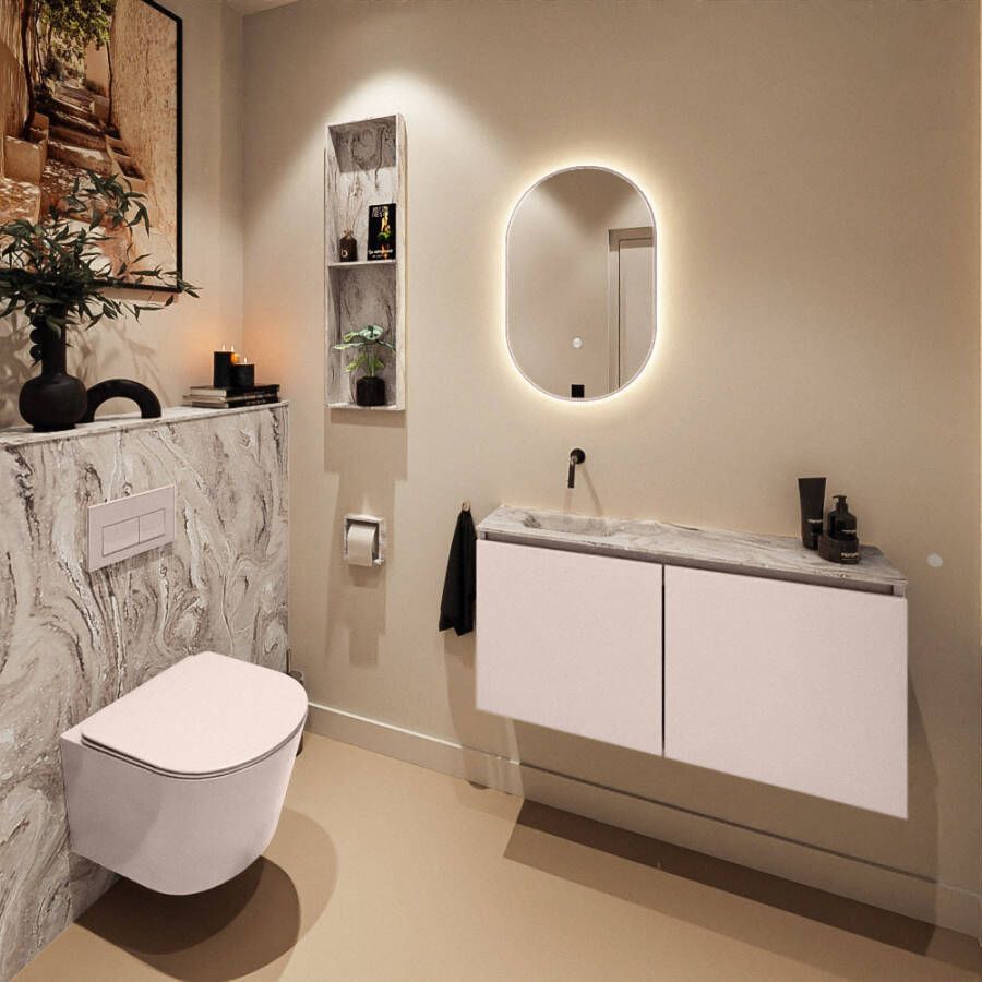 Mondiaz Toiletmeubel Ture Dlux | 100 cm | Meubelkleur Rosee | Eden wastafel Glace Links | Zonder kraangat