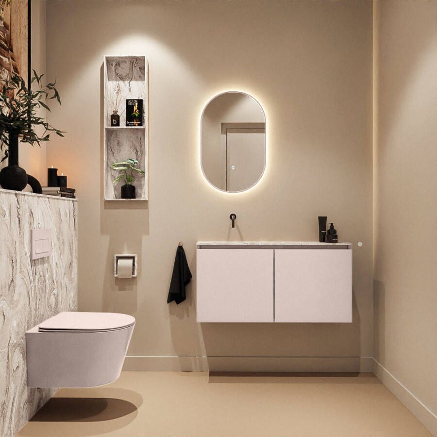 Mondiaz Toiletmeubel Ture Dlux | 100 cm | Meubelkleur Rosee | Eden wastafel Glace Links | Zonder kraangat