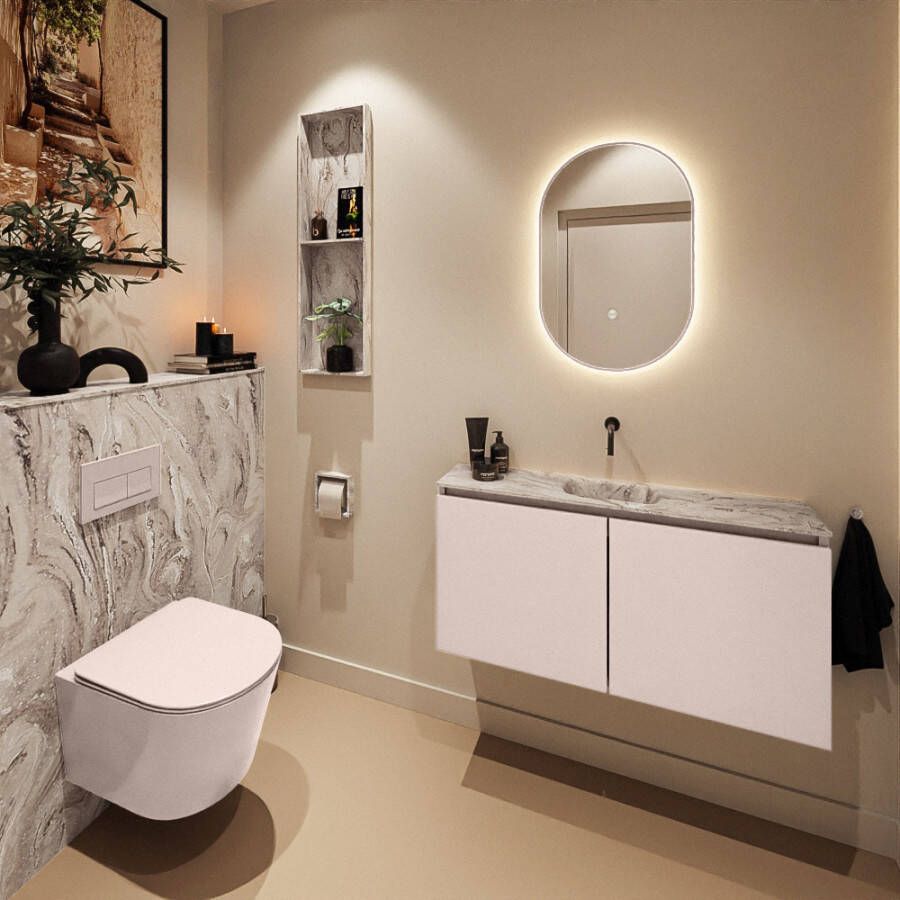 Mondiaz Toiletmeubel Ture Dlux | 100 cm | Meubelkleur Rosee | Eden wastafel Glace Midden | Zonder kraangat