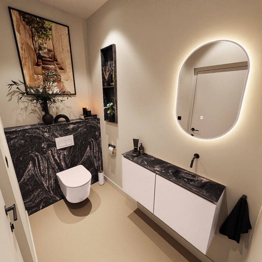Mondiaz Toiletmeubel Ture Dlux | 100 cm | Meubelkleur Rosee | Eden wastafel Lava Rechts | Zonder kraangat