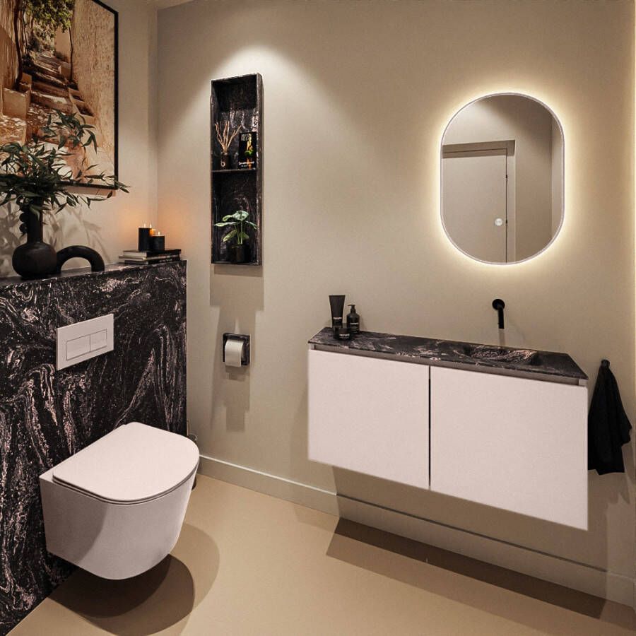 Mondiaz Toiletmeubel Ture Dlux | 100 cm | Meubelkleur Rosee | Eden wastafel Lava Rechts | Zonder kraangat