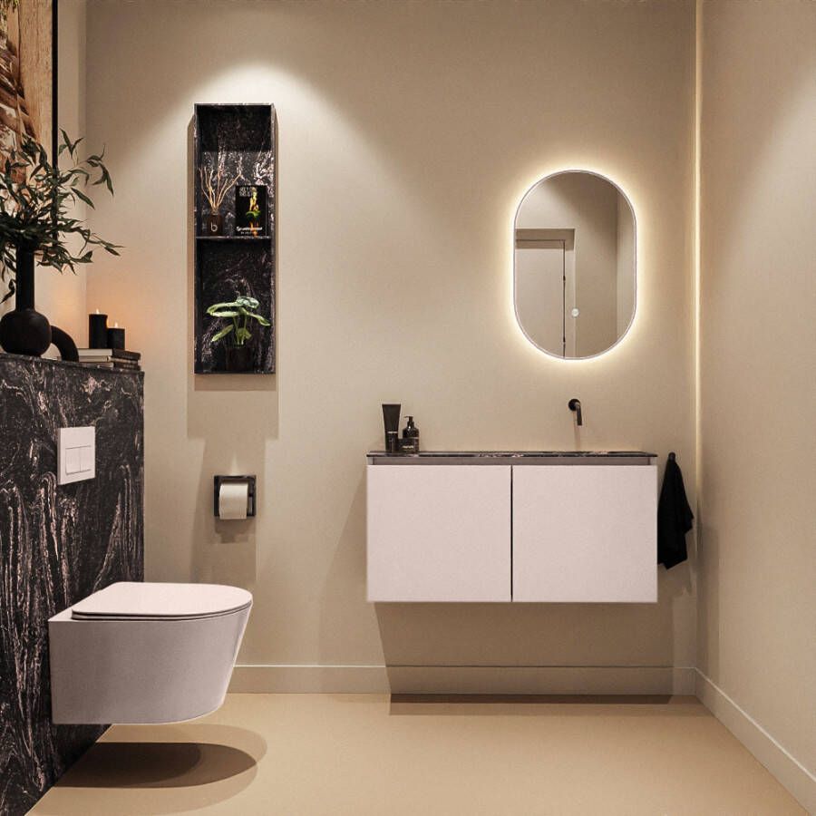Mondiaz Toiletmeubel Ture Dlux | 100 cm | Meubelkleur Rosee | Eden wastafel Lava Rechts | Zonder kraangat
