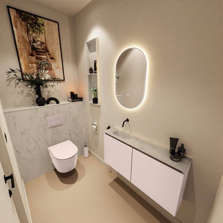 Mondiaz Toiletmeubel Ture Dlux | 100 cm | Meubelkleur Rosee | Eden wastafel Opalo Links | Zonder kraangat