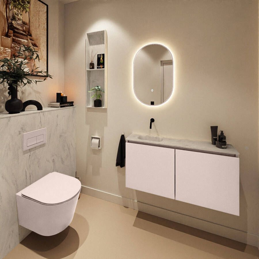 Mondiaz Toiletmeubel Ture Dlux | 100 cm | Meubelkleur Rosee | Eden wastafel Opalo Links | Zonder kraangat