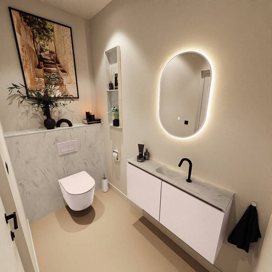 Mondiaz Toiletmeubel Ture Dlux | 100 cm | Meubelkleur Rosee | Eden wastafel Opalo Midden | 1 kraangat