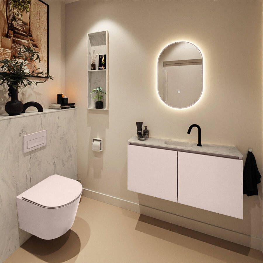 Mondiaz Toiletmeubel Ture Dlux | 100 cm | Meubelkleur Rosee | Eden wastafel Opalo Midden | 1 kraangat