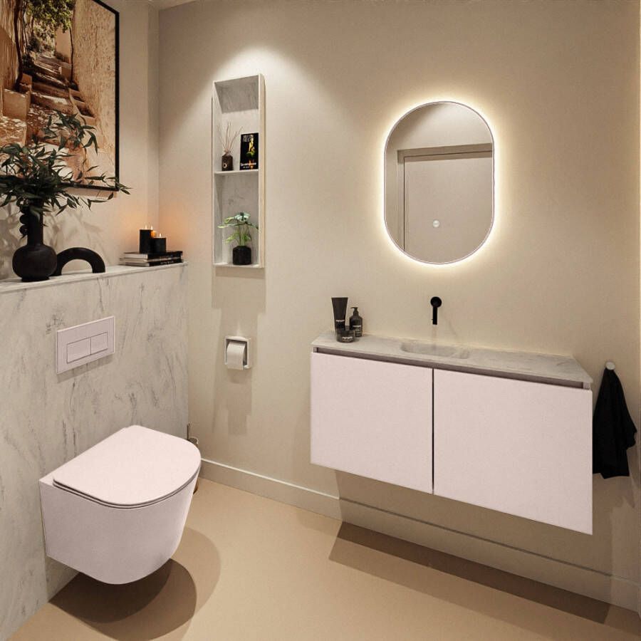 Mondiaz Toiletmeubel Ture Dlux | 100 cm | Meubelkleur Rosee | Eden wastafel Opalo Midden | Zonder kraangat
