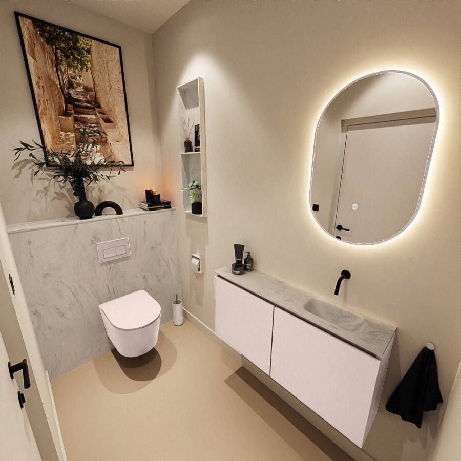 Mondiaz Toiletmeubel Ture Dlux | 100 cm | Meubelkleur Rosee | Eden wastafel Opalo Rechts | Zonder kraangat