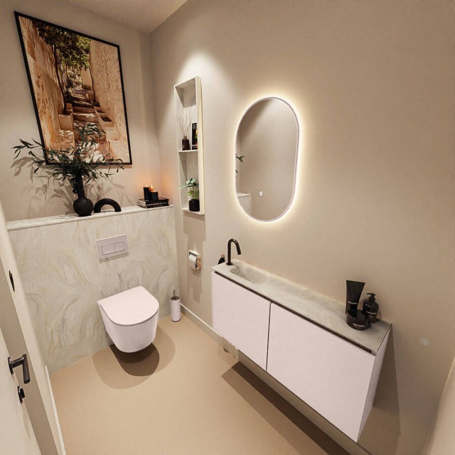 Mondiaz Toiletmeubel Ture Dlux | 100 cm | Meubelkleur Rosee | Eden wastafel Ostra Links | 1 kraangat