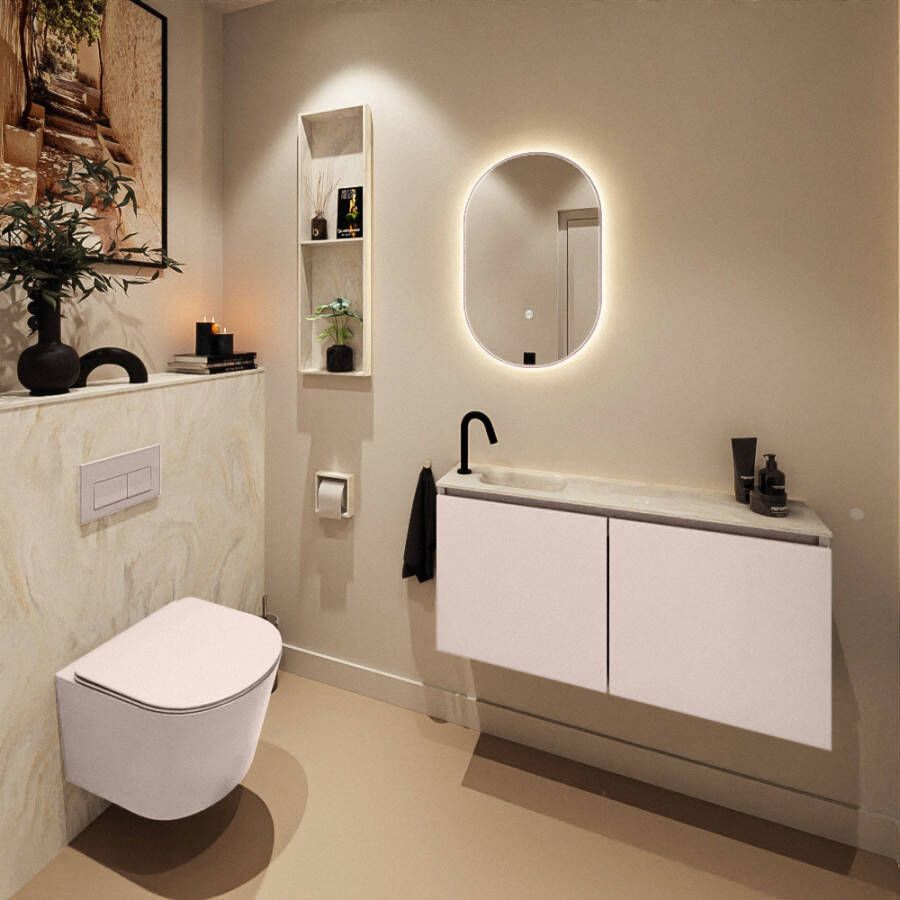 Mondiaz Toiletmeubel Ture Dlux | 100 cm | Meubelkleur Rosee | Eden wastafel Ostra Links | 1 kraangat