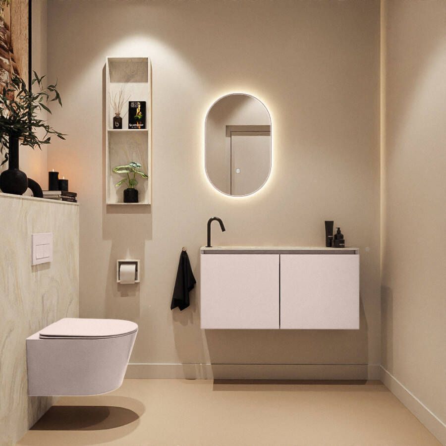 Mondiaz Toiletmeubel Ture Dlux | 100 cm | Meubelkleur Rosee | Eden wastafel Ostra Links | 1 kraangat