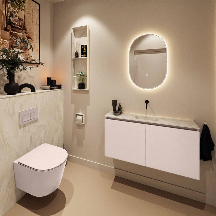 Mondiaz Toiletmeubel Ture Dlux | 100 cm | Meubelkleur Rosee | Eden wastafel Ostra Midden | Zonder kraangat