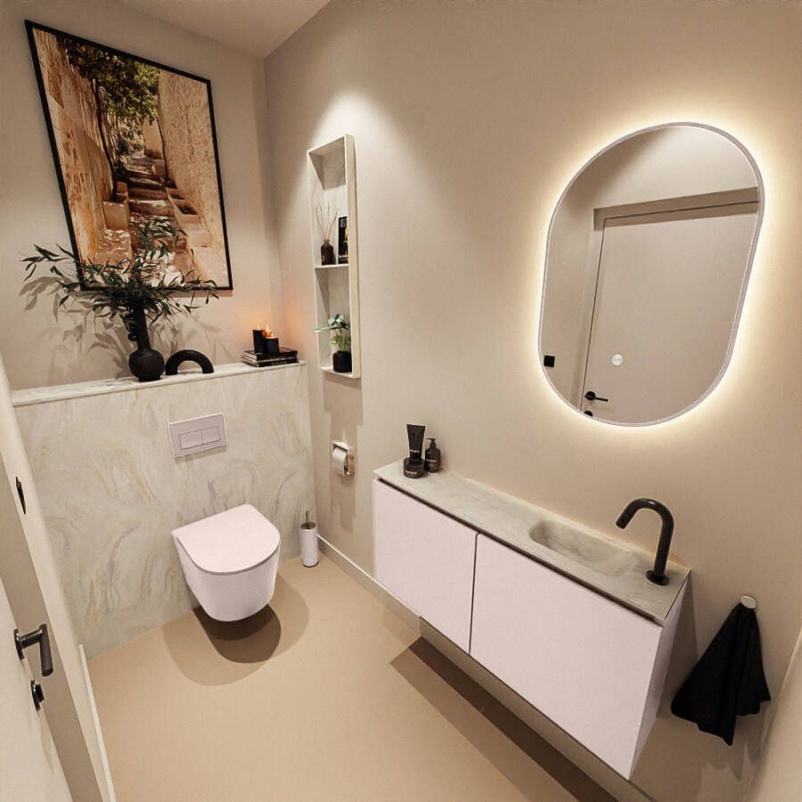 Mondiaz Toiletmeubel Ture Dlux | 100 cm | Meubelkleur Rosee | Eden wastafel Ostra Rechts | 1 kraangat
