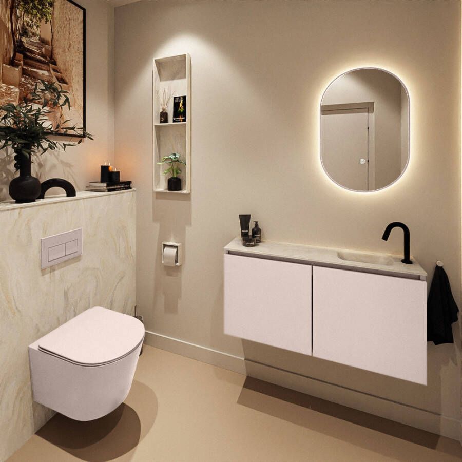 Mondiaz Toiletmeubel Ture Dlux | 100 cm | Meubelkleur Rosee | Eden wastafel Ostra Rechts | 1 kraangat