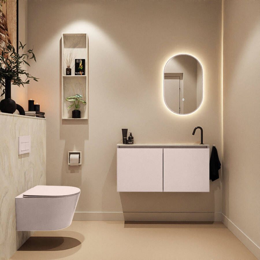 Mondiaz Toiletmeubel Ture Dlux | 100 cm | Meubelkleur Rosee | Eden wastafel Ostra Rechts | 1 kraangat