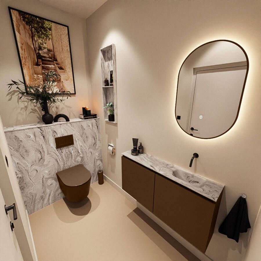 Mondiaz Toiletmeubel Ture Dlux | 100 cm | Meubelkleur Rust | Eden wastafel Glace Rechts | Zonder kraangat