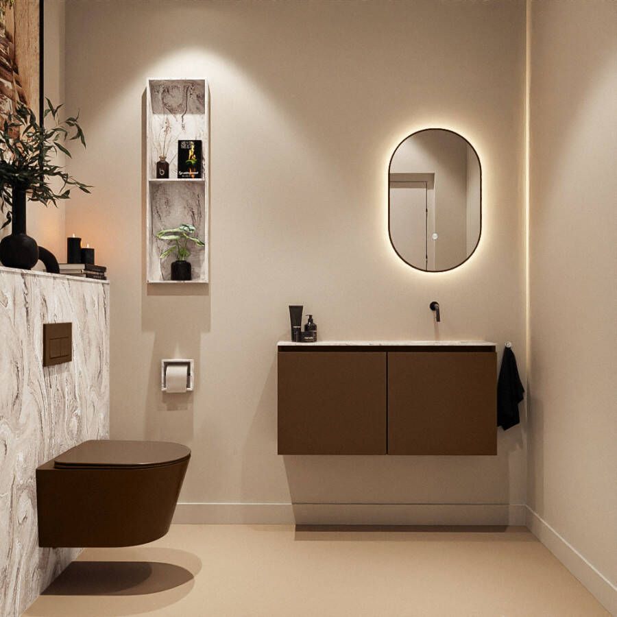 Mondiaz Toiletmeubel Ture Dlux | 100 cm | Meubelkleur Rust | Eden wastafel Glace Rechts | Zonder kraangat