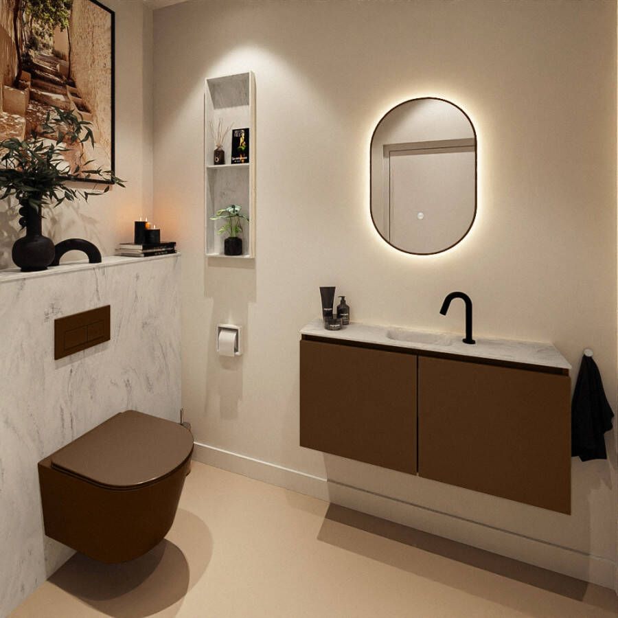 Mondiaz Toiletmeubel Ture Dlux | 100 cm | Meubelkleur Rust | Eden wastafel Opalo Midden | 1 kraangat