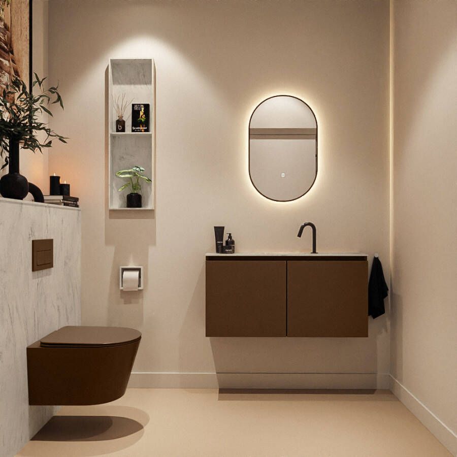 Mondiaz Toiletmeubel Ture Dlux | 100 cm | Meubelkleur Rust | Eden wastafel Opalo Midden | 1 kraangat