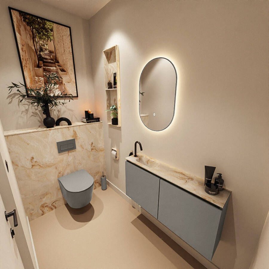 Mondiaz Toiletmeubel Ture Dlux | 100 cm | Meubelkleur Smoke | Eden wastafel Frappe Links | 1 kraangat