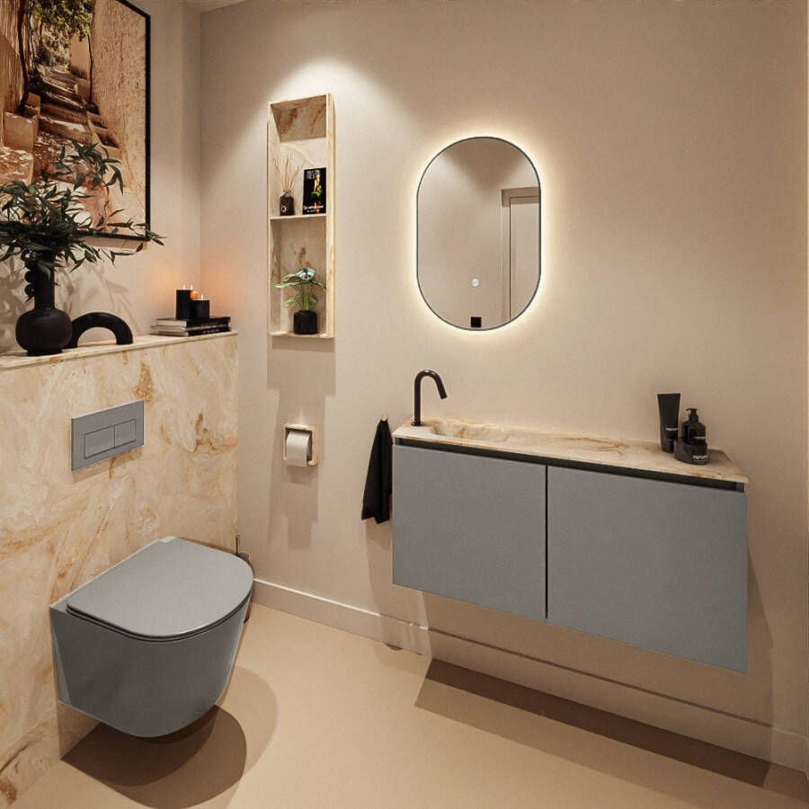 Mondiaz Toiletmeubel Ture Dlux | 100 cm | Meubelkleur Smoke | Eden wastafel Frappe Links | 1 kraangat