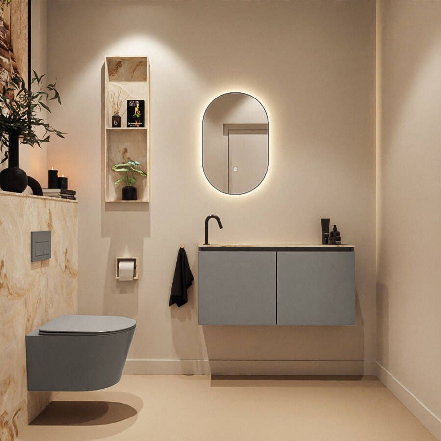 Mondiaz Toiletmeubel Ture Dlux | 100 cm | Meubelkleur Smoke | Eden wastafel Frappe Links | 1 kraangat
