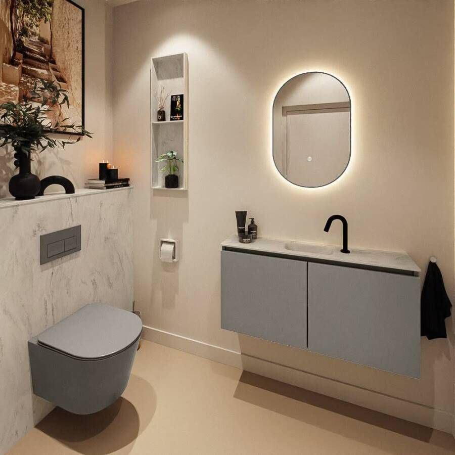 Mondiaz Toiletmeubel Ture Dlux | 100 cm | Meubelkleur Smoke | Eden wastafel Opalo Midden | 1 kraangat