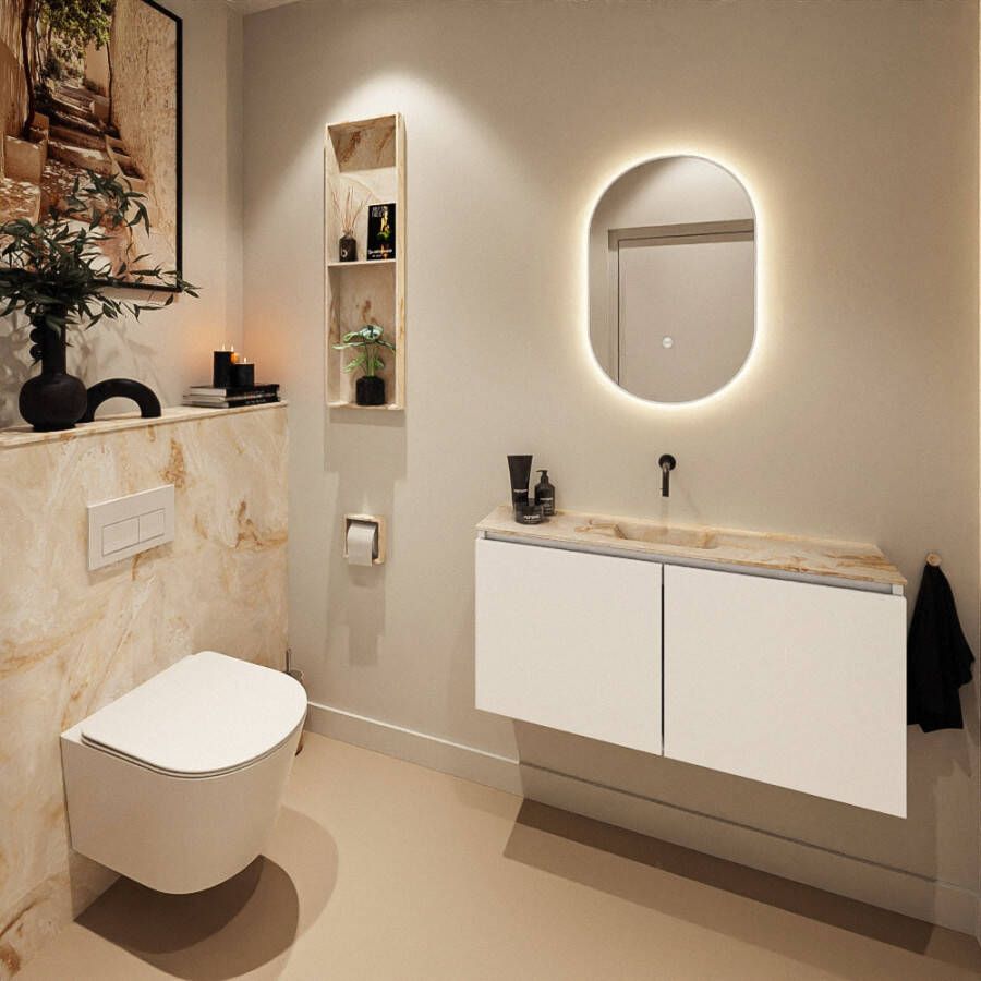 Mondiaz Toiletmeubel Ture Dlux | 100 cm | Meubelkleur Talc | Eden wastafel Frappe Midden | Zonder kraangat