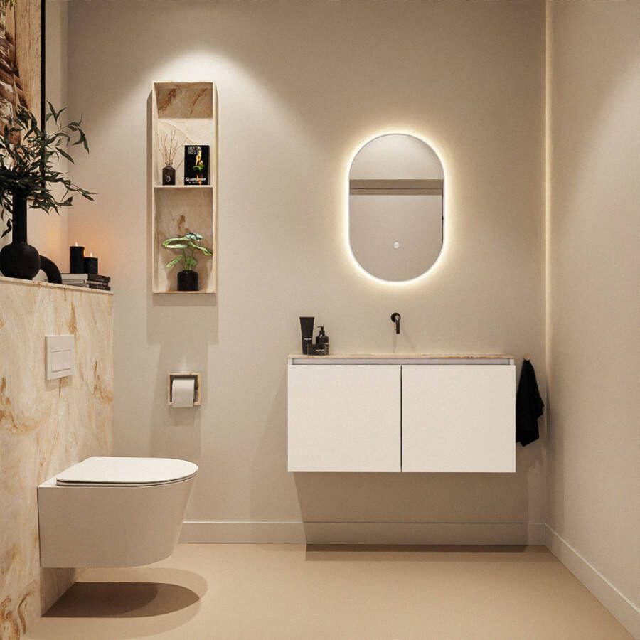 Mondiaz Toiletmeubel Ture Dlux | 100 cm | Meubelkleur Talc | Eden wastafel Frappe Midden | Zonder kraangat