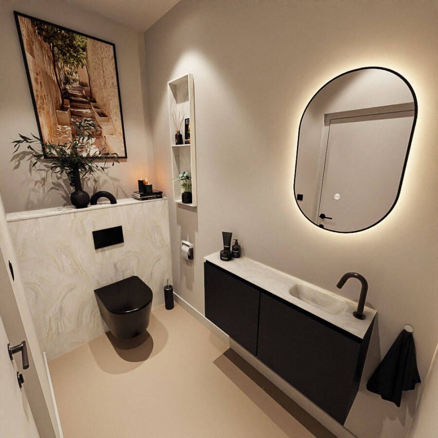 Mondiaz Toiletmeubel Ture Dlux | 100 cm | Meubelkleur Urban | Eden wastafel Ostra Rechts | 1 kraangat