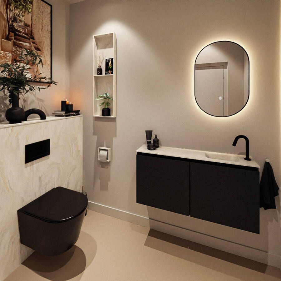 Mondiaz Toiletmeubel Ture Dlux | 100 cm | Meubelkleur Urban | Eden wastafel Ostra Rechts | 1 kraangat