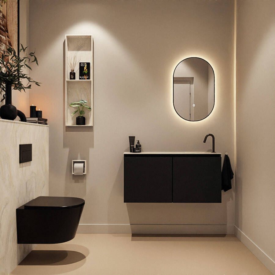 Mondiaz Toiletmeubel Ture Dlux | 100 cm | Meubelkleur Urban | Eden wastafel Ostra Rechts | 1 kraangat