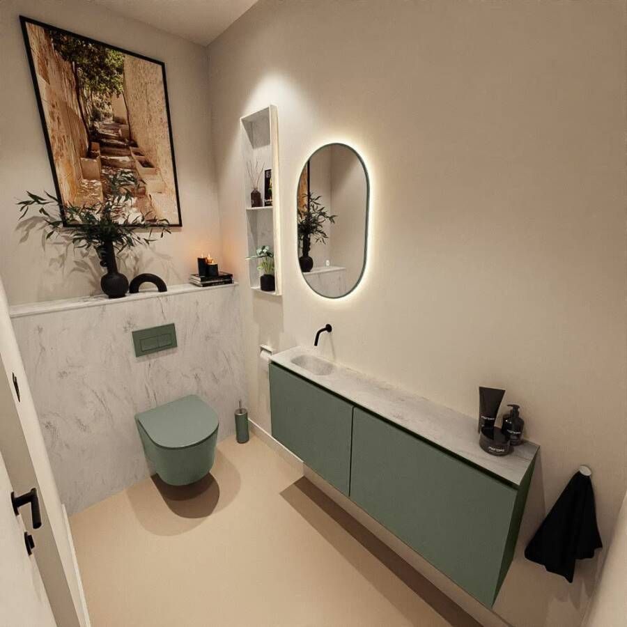 Mondiaz Toiletmeubel Ture Dlux | 120 cm | Meubelkleur Army | Eden wastafel Opalo Links | Zonder kraangat
